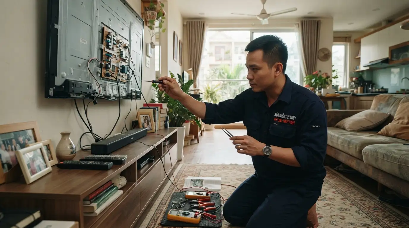 Quy trình sửa tivi sony tại nhà phường An Nhơn bằng máy chuyên dụng