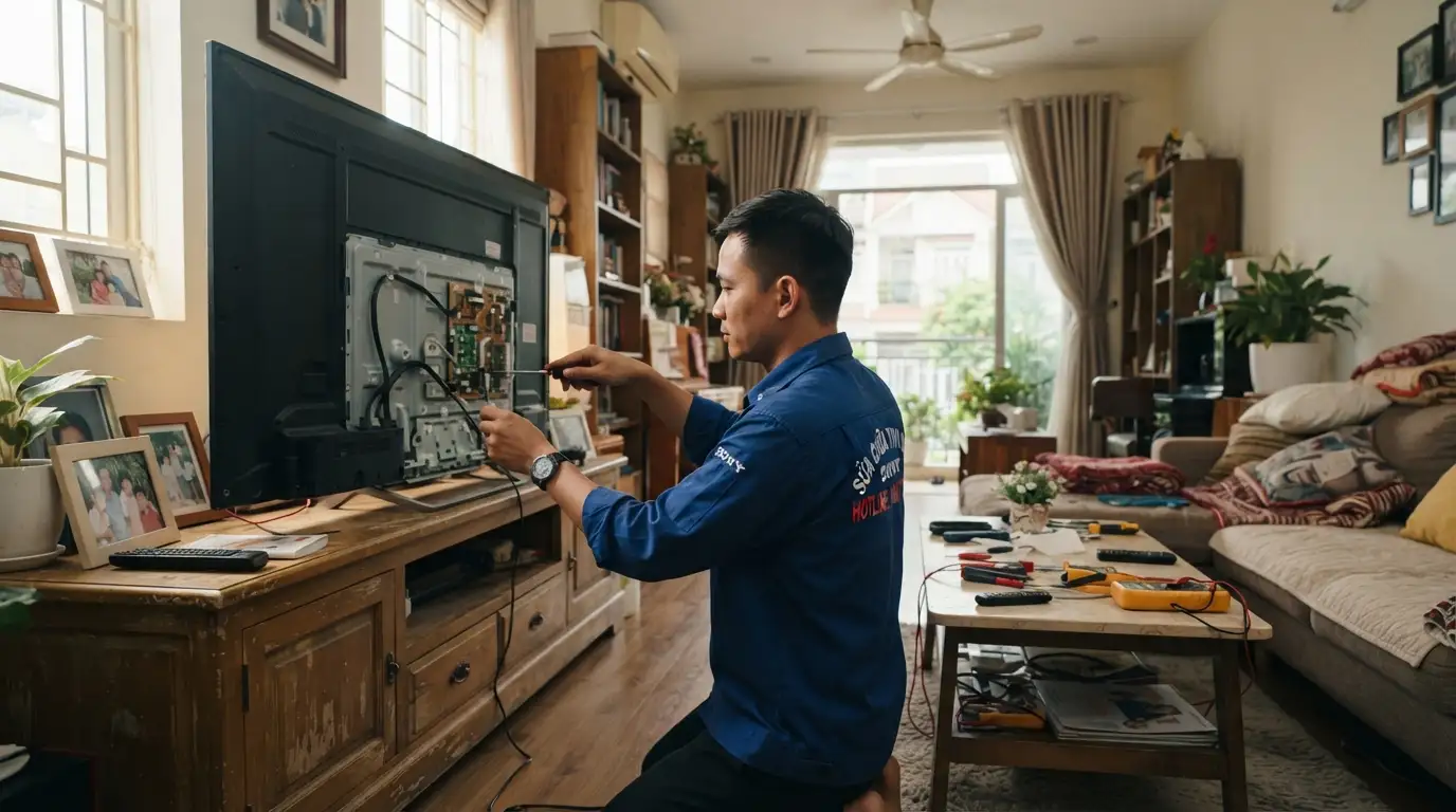 Kỹ thuật viên thao tác sửa tivi sony phường Bình Lợi Trung chuẩn quy trình
