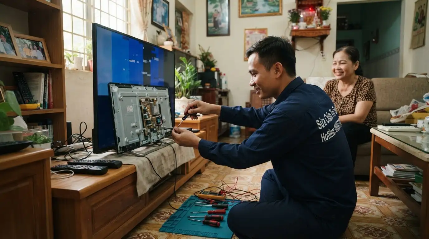 Thợ sửa tivi sony phường Bình Tiên đo đạc linh kiện bo mạch