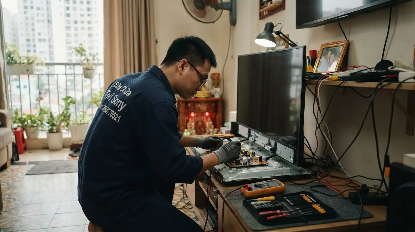 Thao tác tháo vỏ kiểm tra vi mạch tivi Sony tại nhà