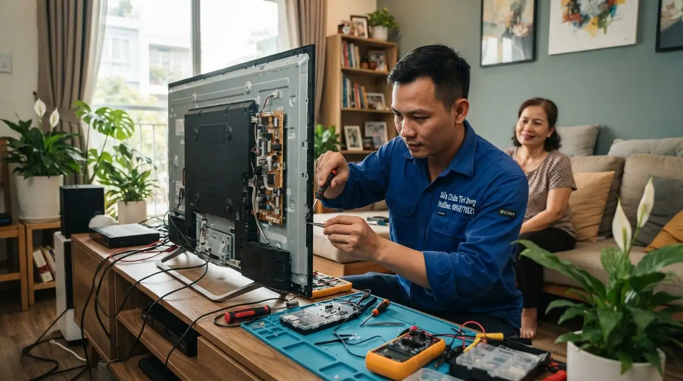 Thợ sửa tivi sony phường Chợ Lớn đo đạc bo mạch