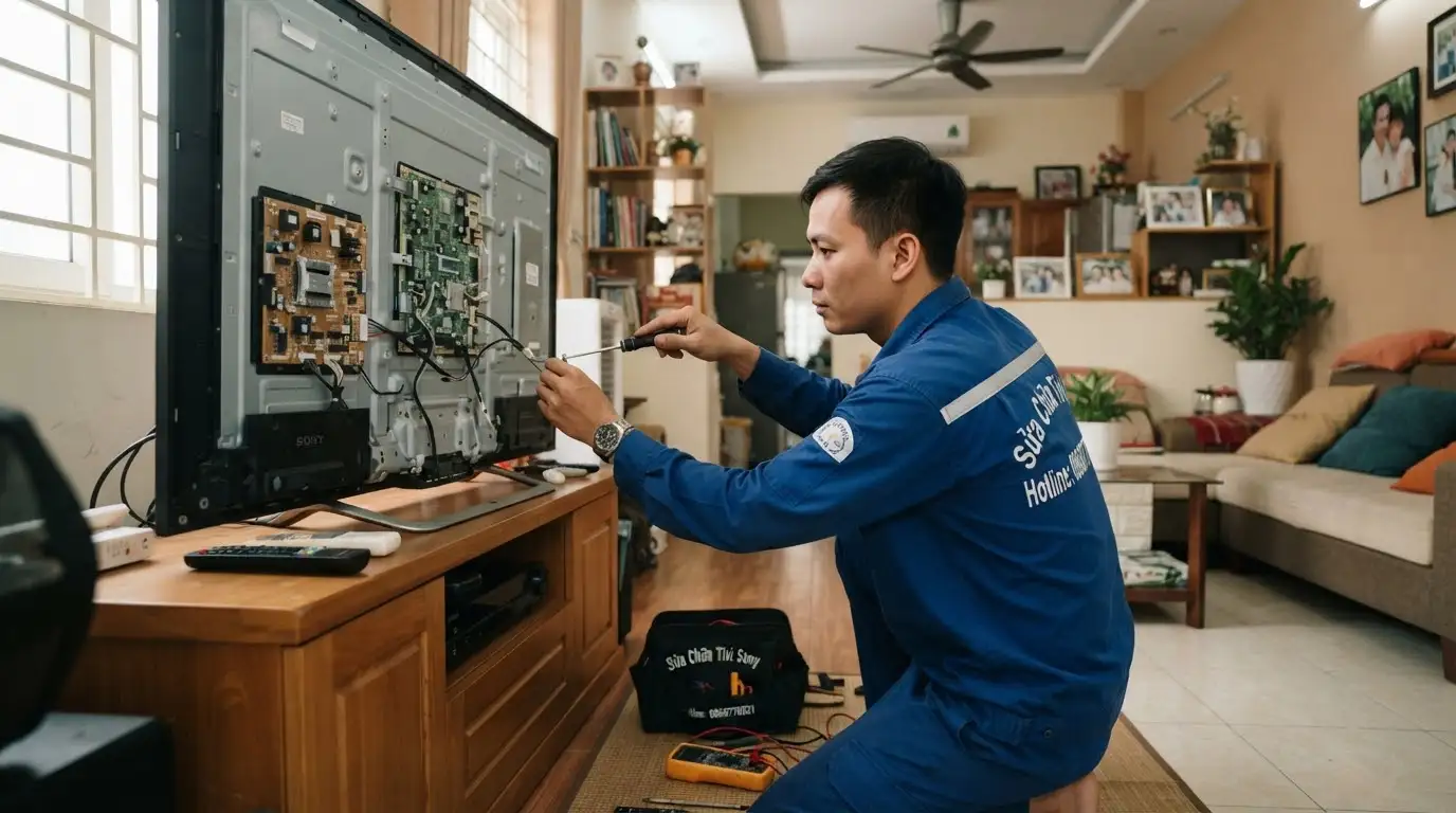 Thợ sửa tivi sony phường Hiệp Bình thao tác bo mạch
