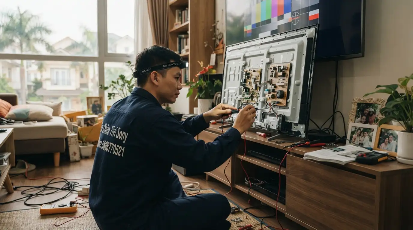 Thợ sửa tivi sony tận nhà phường Linh Xuân đo điện áp bo mạch