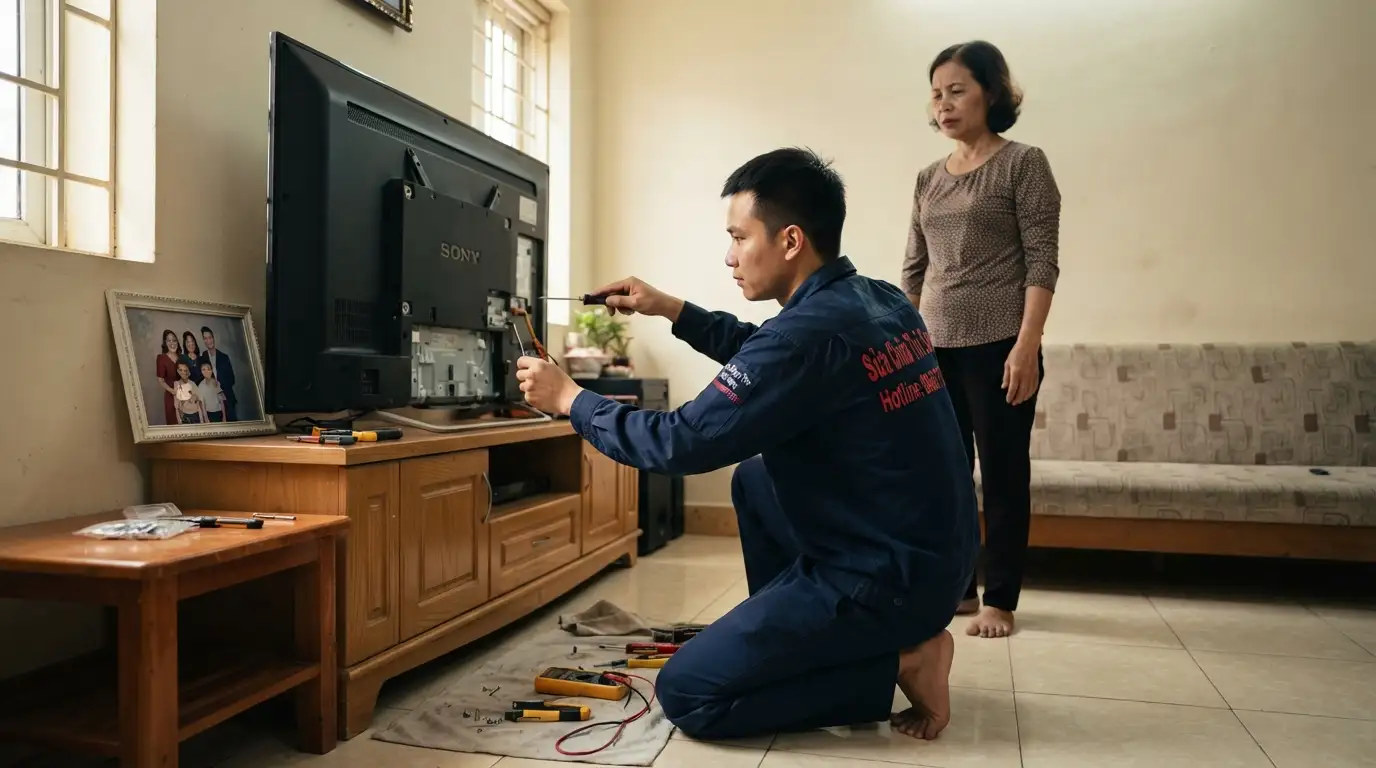 Thợ sửa tivi sony phường Phú Lâm đo đạc bo mạch
