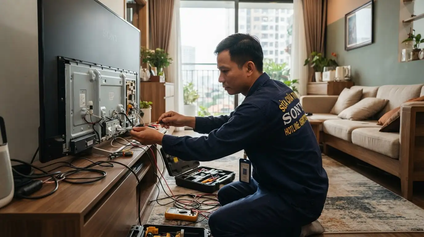 Thợ sửa tivi sony phường Phú Thuận đo kiểm bo mạch chính hãng