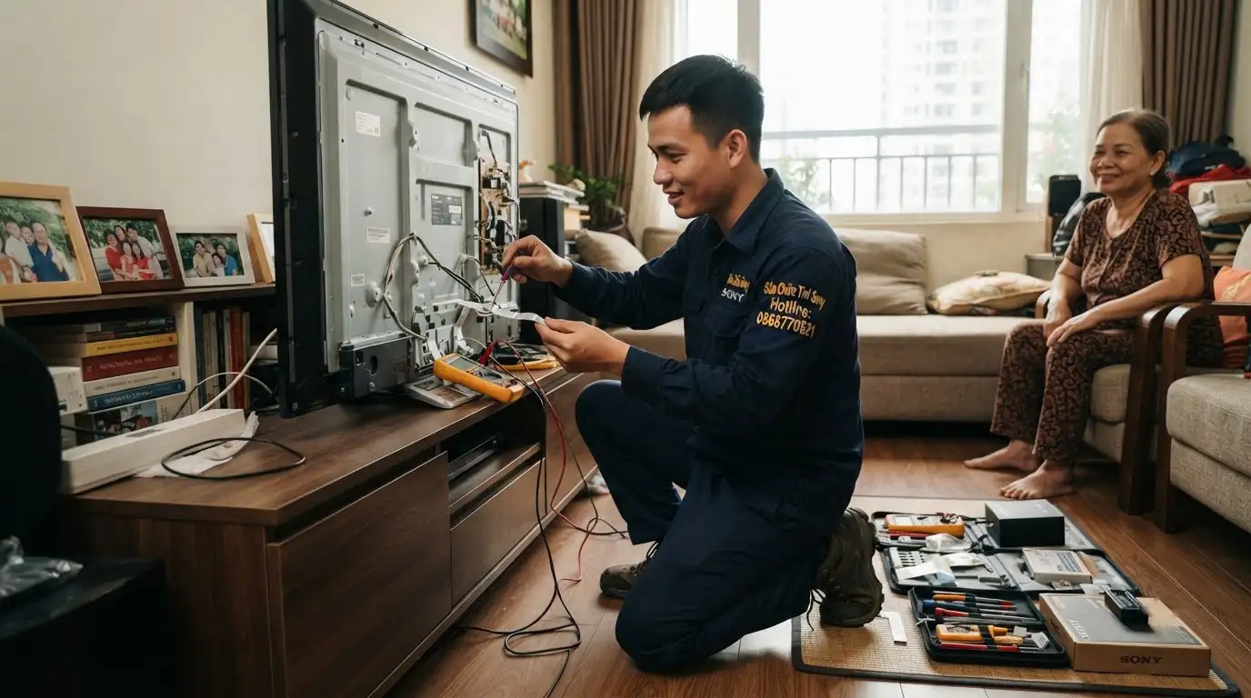 Thợ sửa tivi sony phường Tân Bình đo đạc bo mạch tại nhà