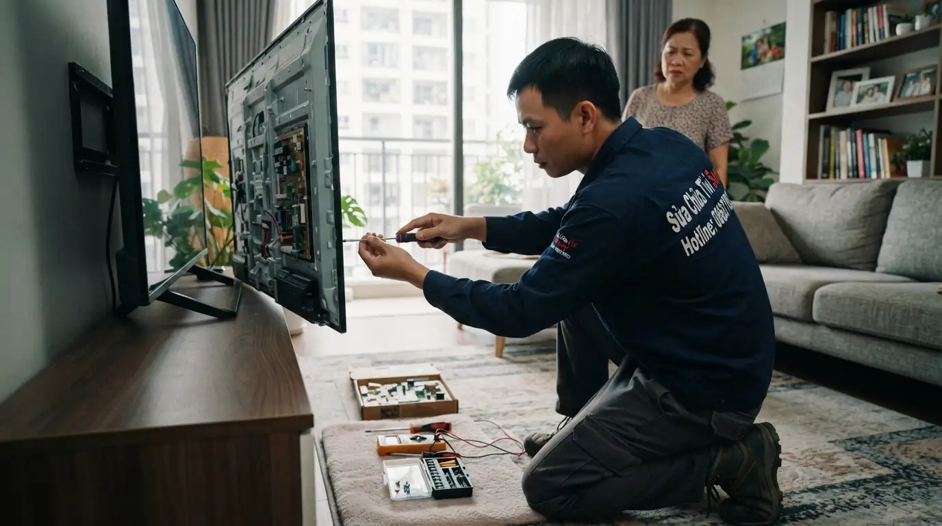 Thợ sửa tivi sony phường Tân Phú đo đạc bo mạch