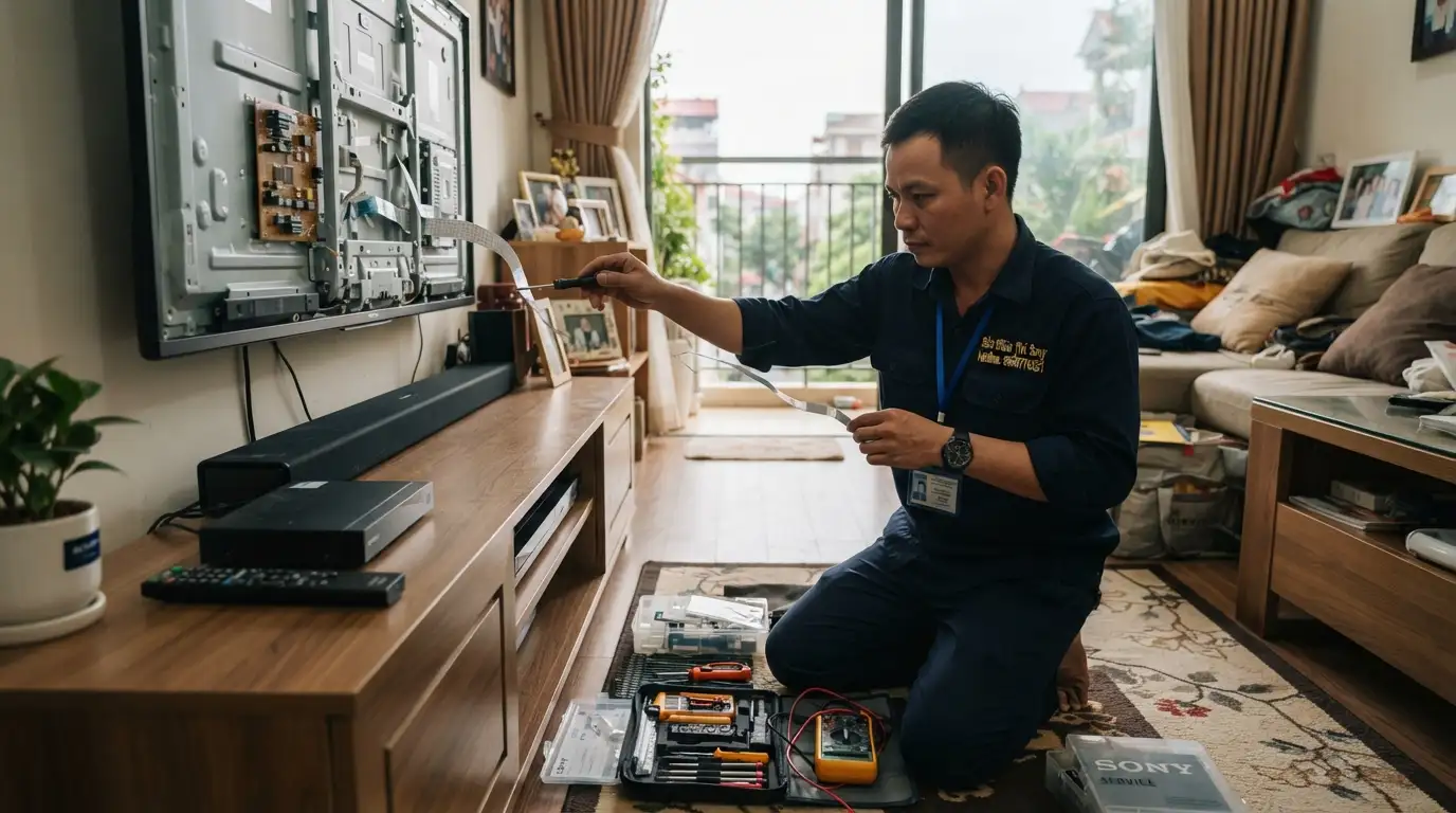 Thợ sửa tivi sony phường Tân Sơn đo đạc điện áp bo mạch