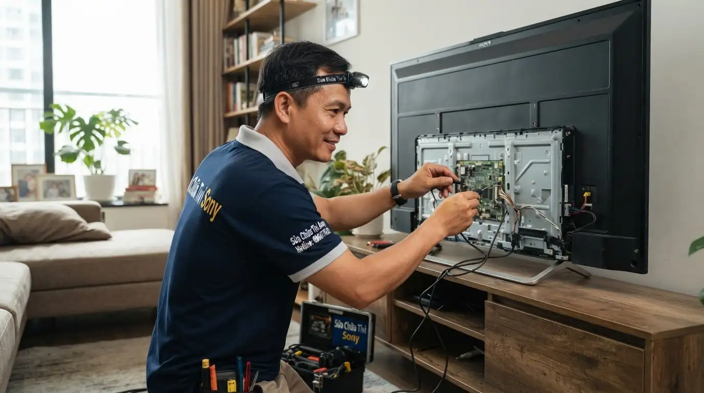 Kỹ thuật viên sửa chữa tivi sony tại nhà phường Tân Sơn thay thế linh kiện
