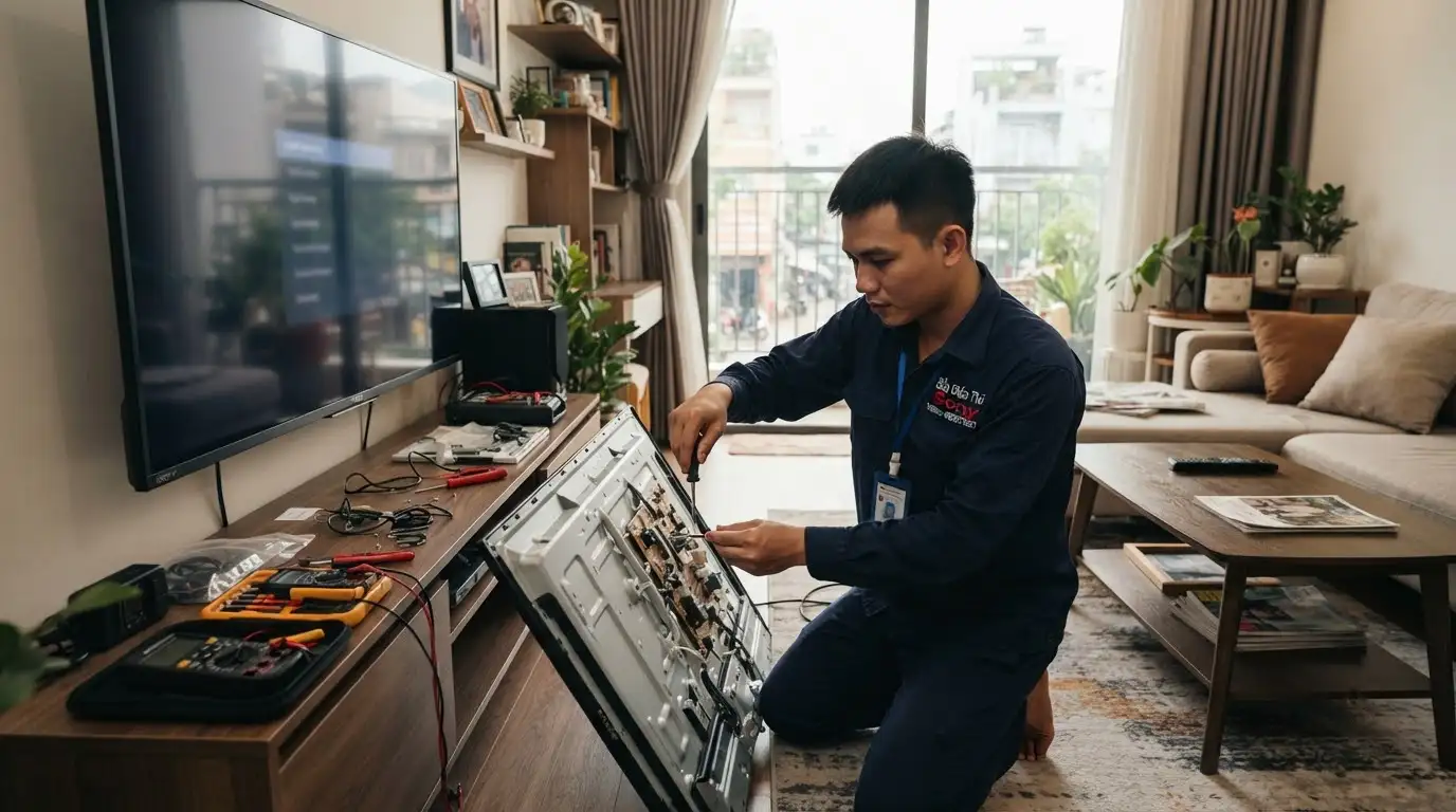 Kỹ thuật viên thao tác sửa tivi sony phường Vườn Lài