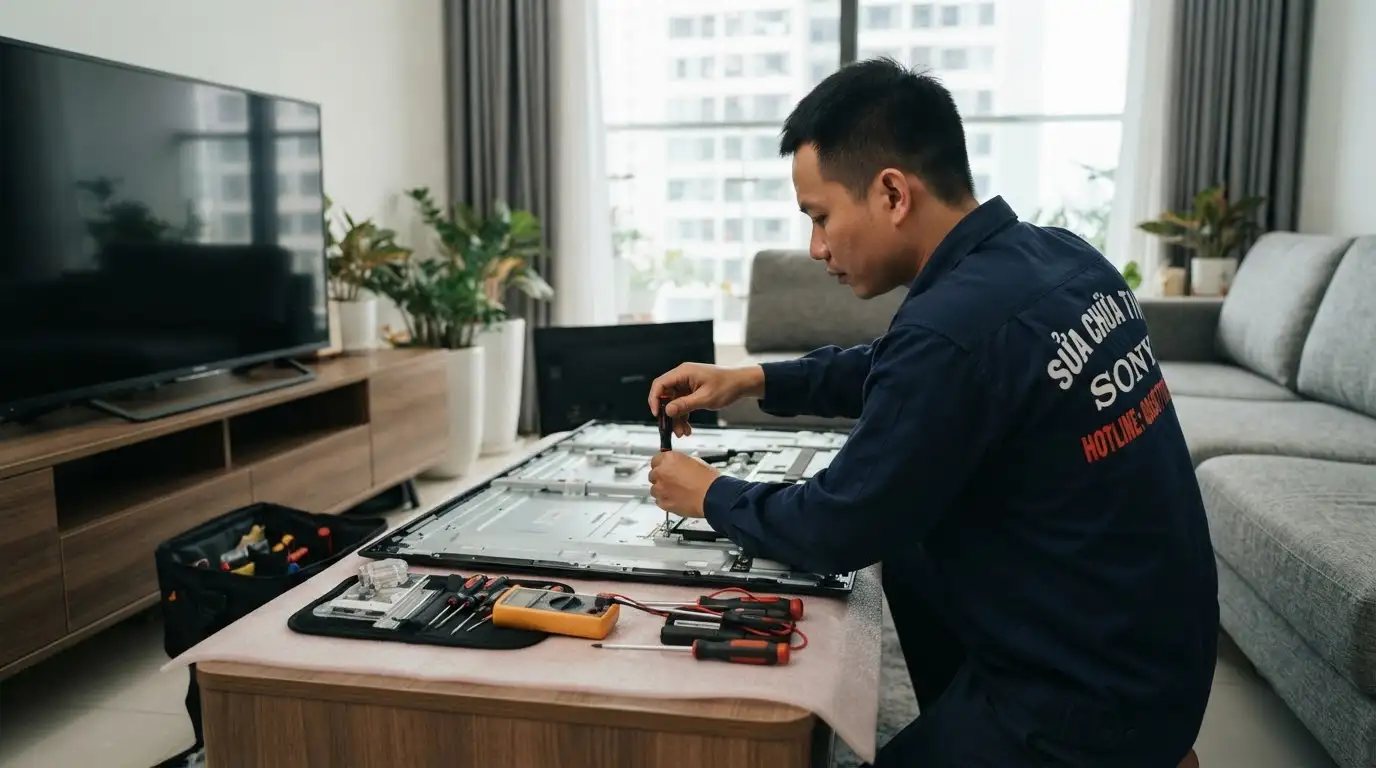 Thợ sửa tivi sony quận 4 tháo lắp kiểm tra màn hình