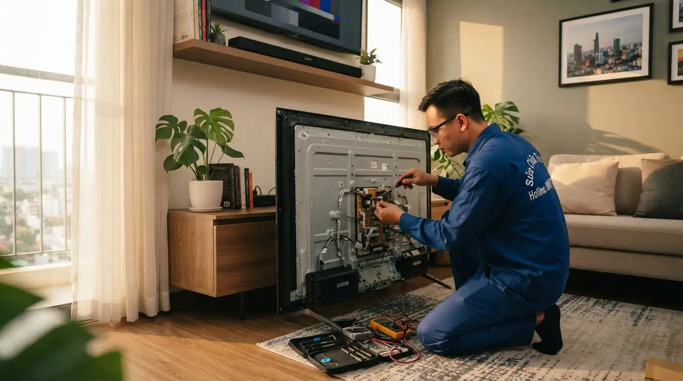 Sửa chữa tivi sony quận 9 kiểm tra bo mạch nguồn chuyên nghiệp