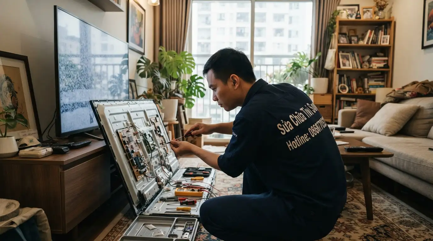 Thợ sửa tivi sony quận Tân Bình đo kiểm bo mạch