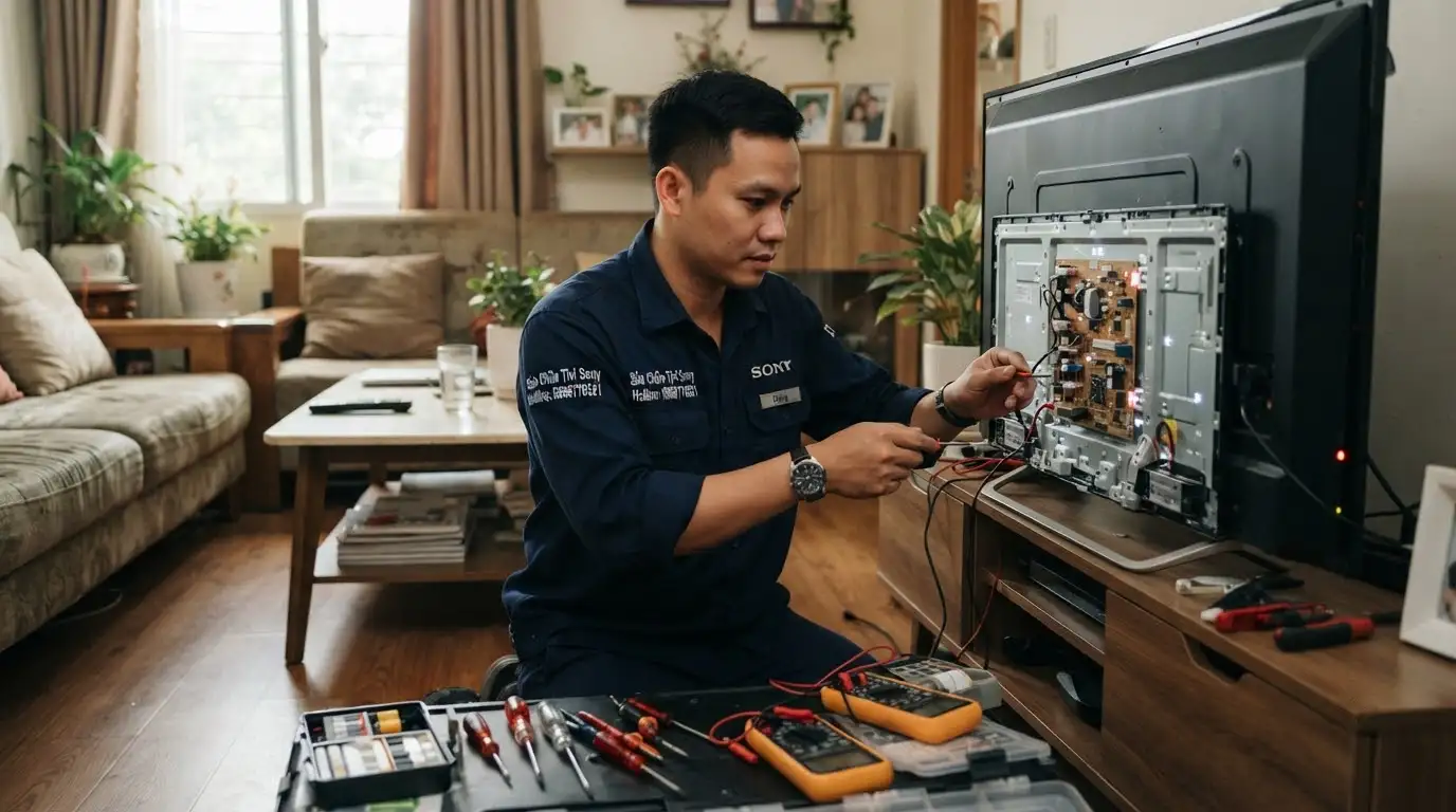 Thao tác đo kiểm tra xử lý tivi sony chớp đèn 3 nháy