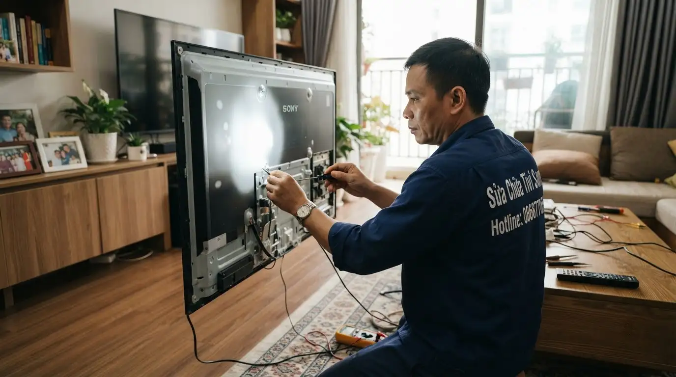tivi sony đốm trắng màn hình do rụng thấu kính tán quang