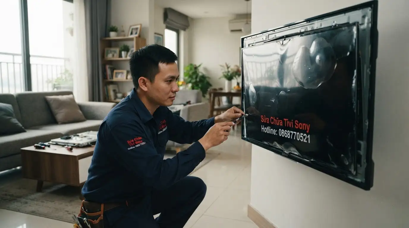 kỹ thuật viên dán lại phim tivi sony dộp màn hình giá rẻ
