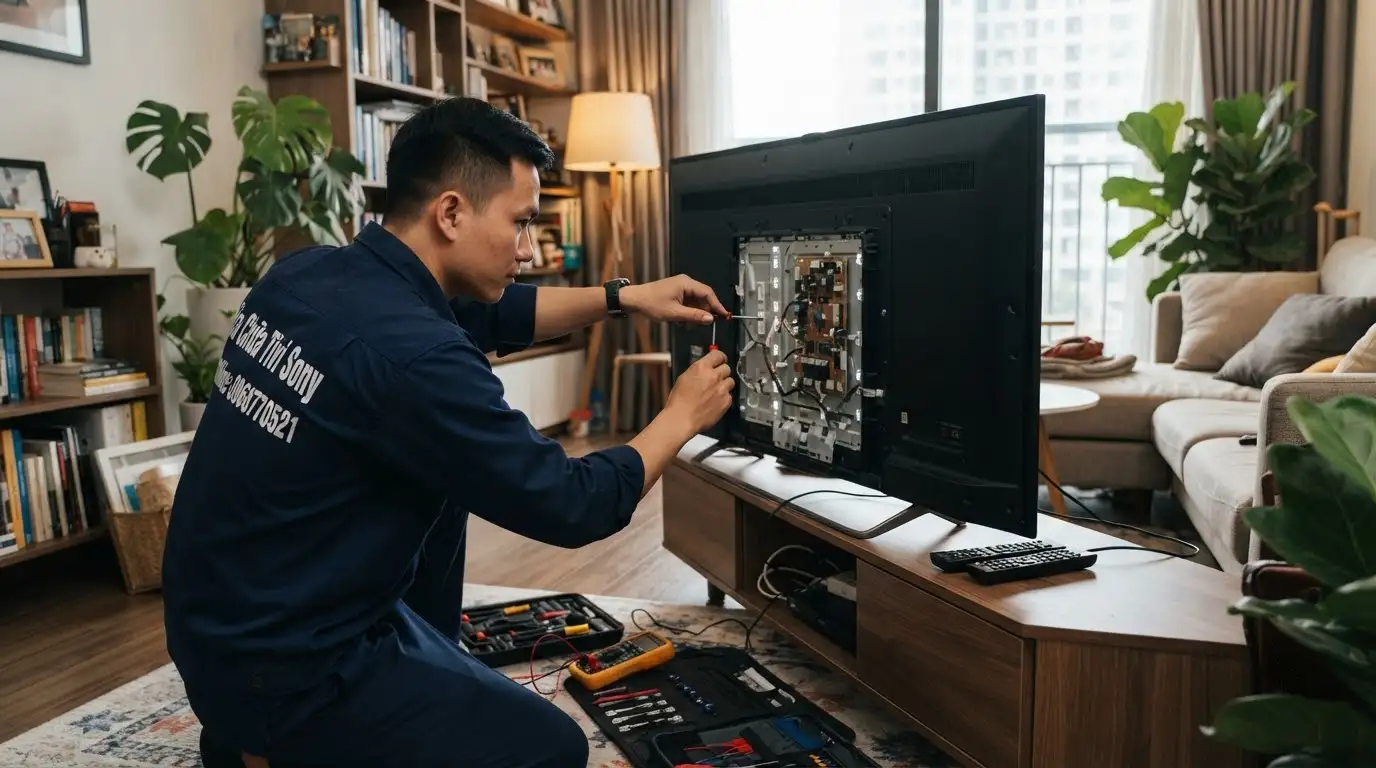 soi đèn pin kiểm tra sửa tivi sony không lên hình