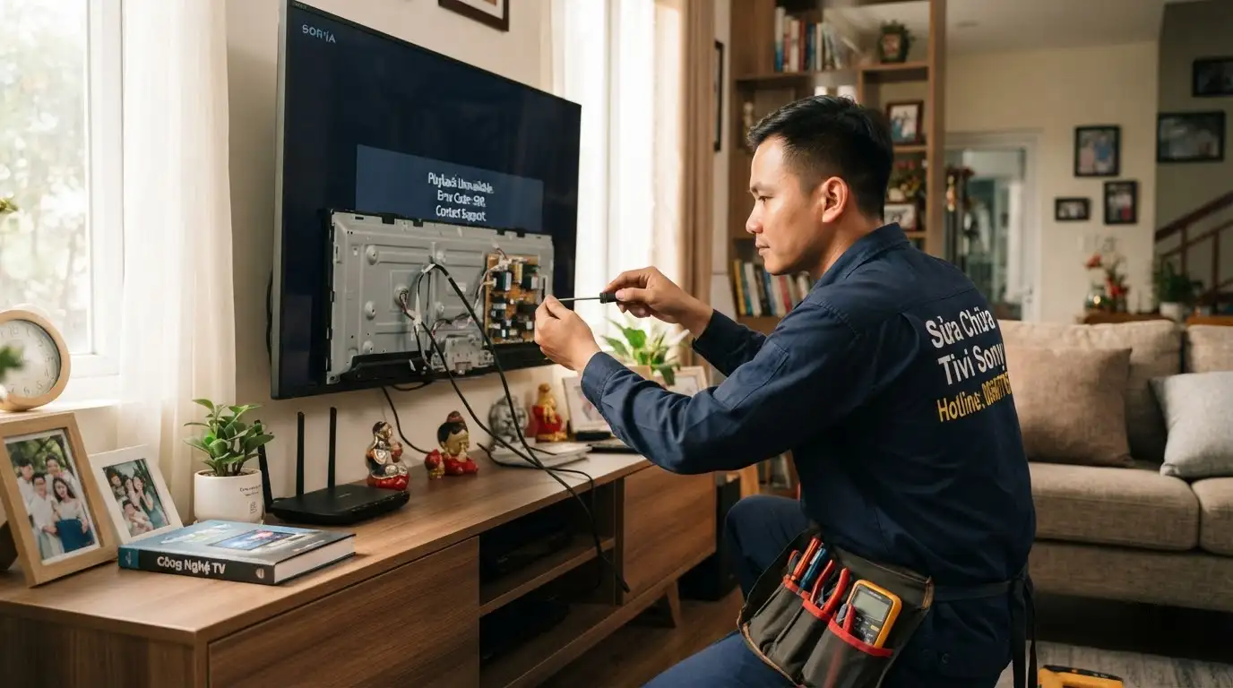 kỹ thuật viên xử lý tivi sony không phát lại được video