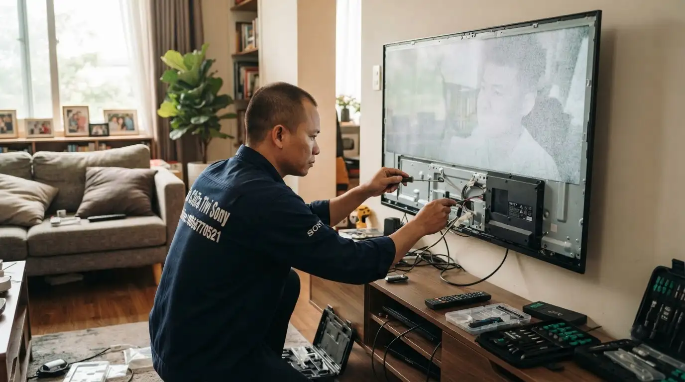 tivi sony màn hình bạc màu trắng do lỗi bo mạch t-con