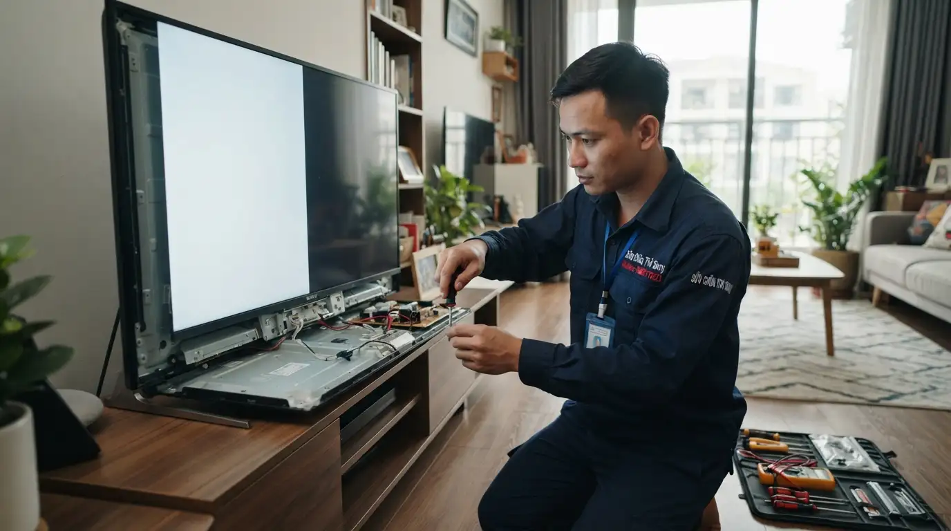 tivi sony màn hình sáng 1 nửa