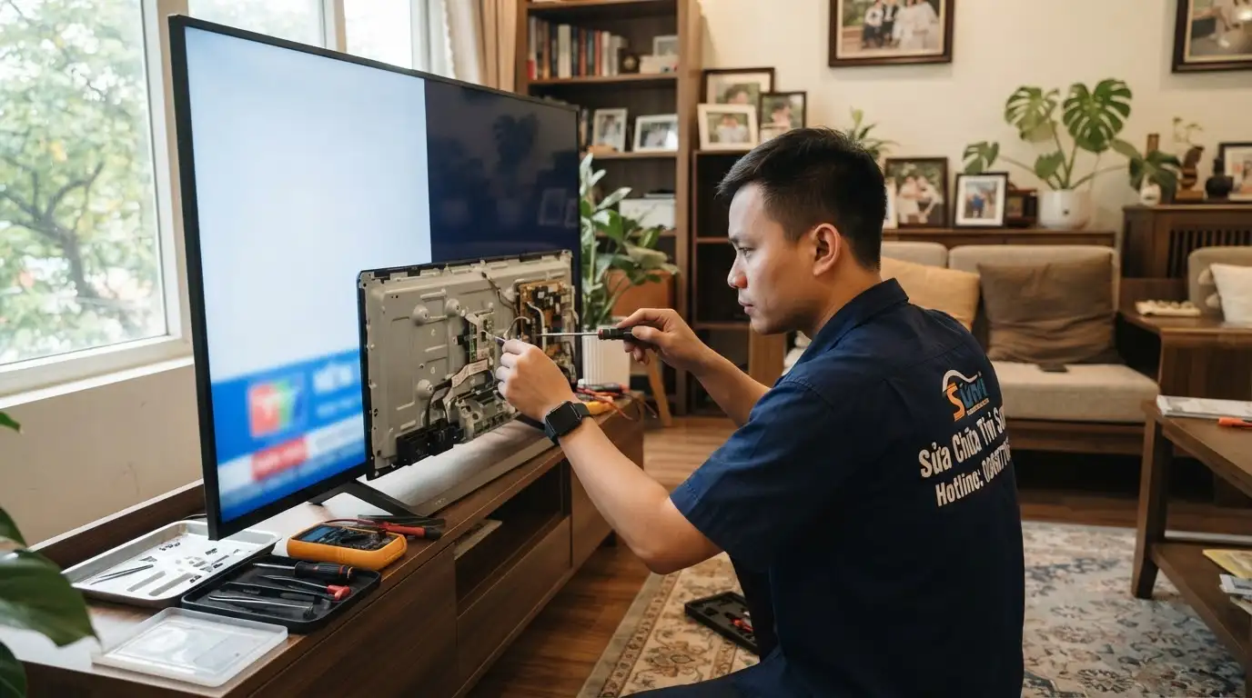 Thay led chuẩn giá rẻ tivi sony một bên sáng một bên tối