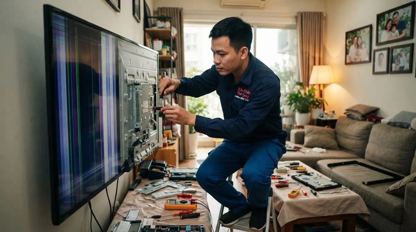 quy trình kiểm tra tivi sony nhòe màu