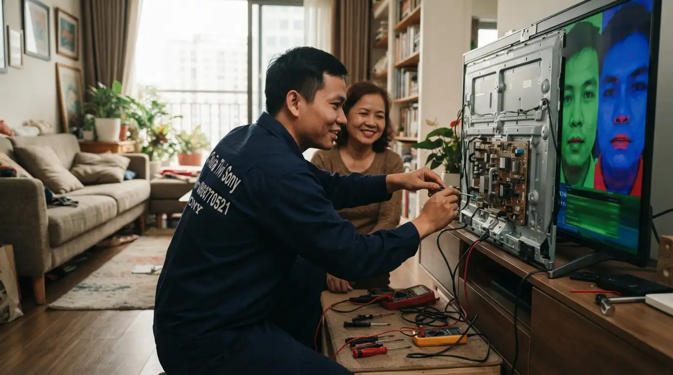 tivi sony sai màu do xung đột tín hiệu bo mạch