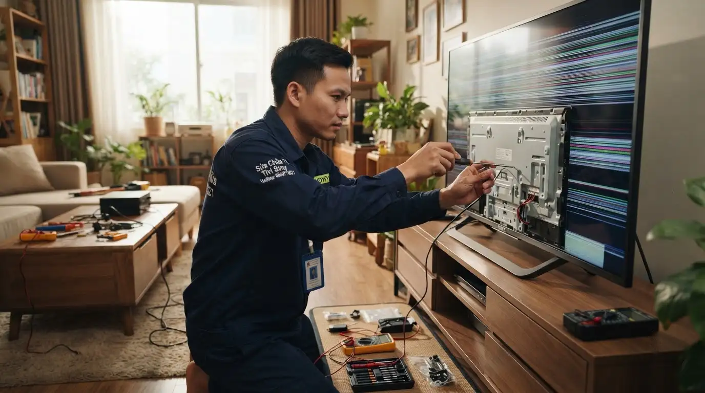 Tivi Sony sọc ngang màn hình do lỗi bo mạch T-Con và tab COF